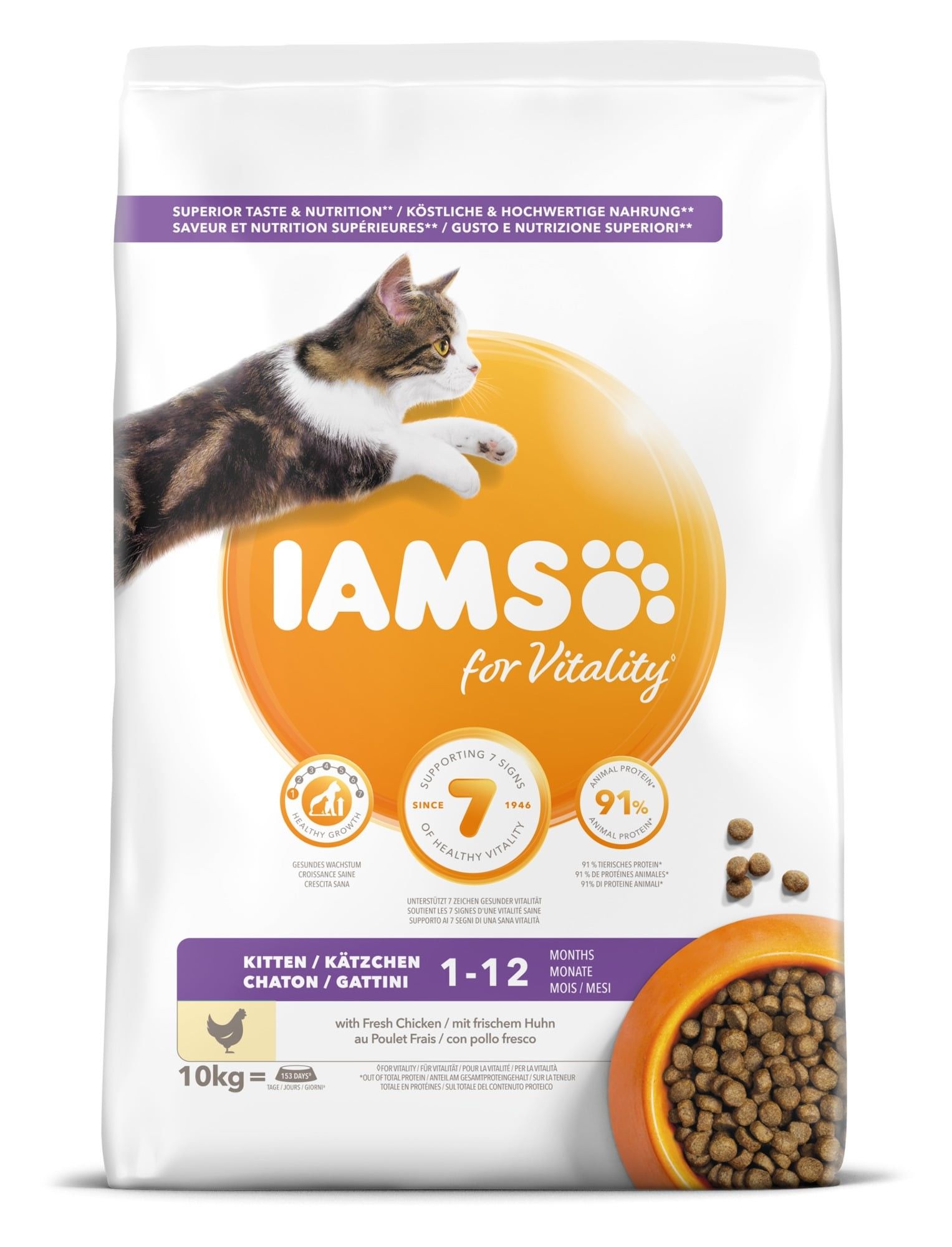 10+3kg Iams Cat Kitten/Junior mit Huhn (WEG=WEG, Max. 2 pro Bestellung)